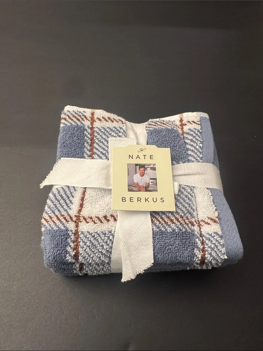 8pc NATE BERKUS 100% Cotton Plaid Bath Towel Set - Made in India